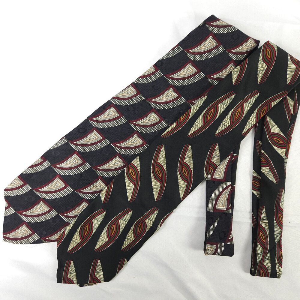 Robert Talbott Studio Black Geometric Silk Ties Lot of 2 USA‎